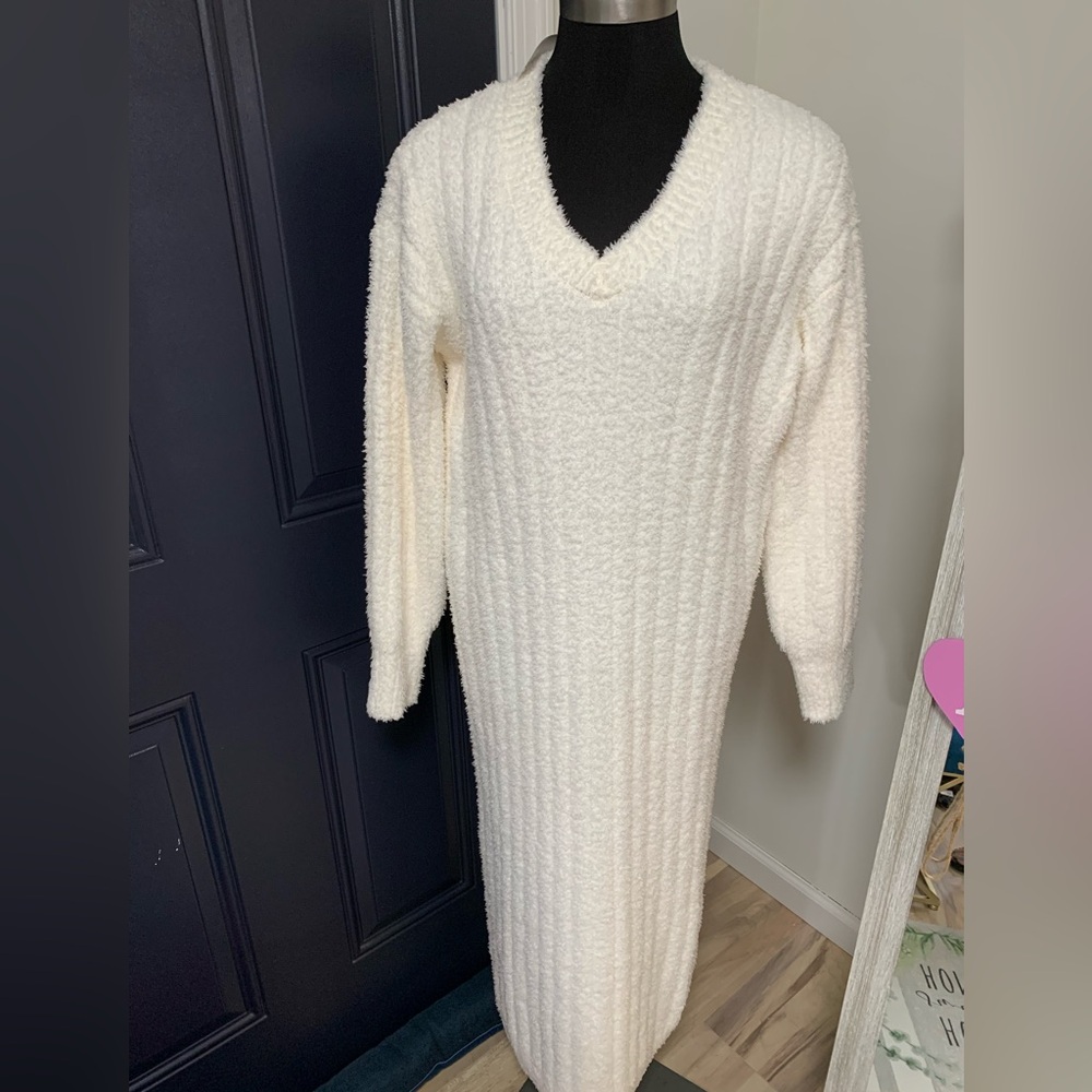 LOFT Cozy Cream Long Sleeve Dress